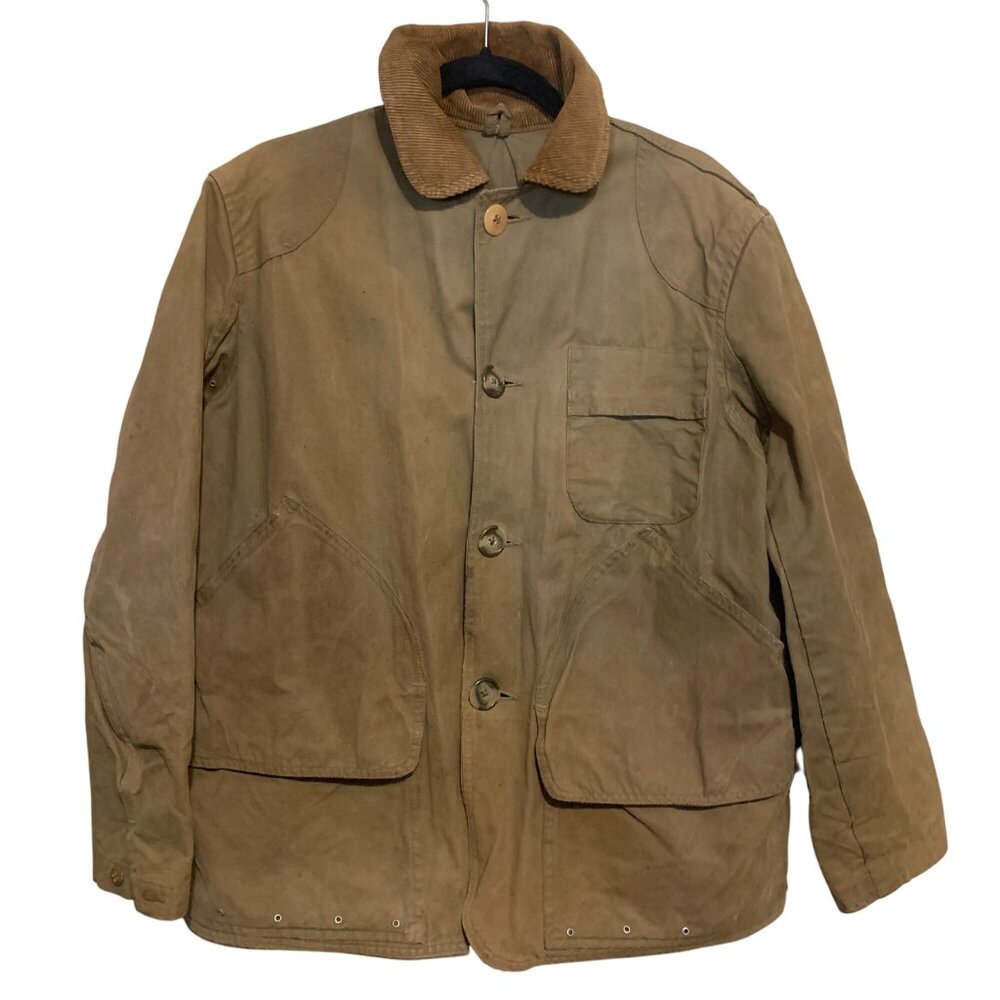 VTG‎ Hettrick MFG American Field Jacket Hunting Khaki Canvas Corduroy Collar XL